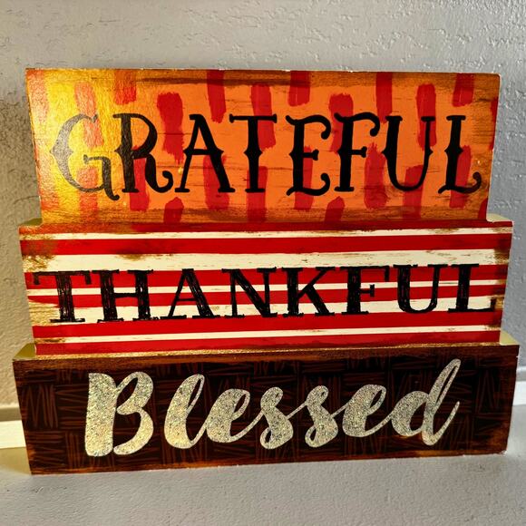 Double-Sided Wood Block Sign | Grateful Thankful Blessed / Believe in Christmas - Picture 2 of 8